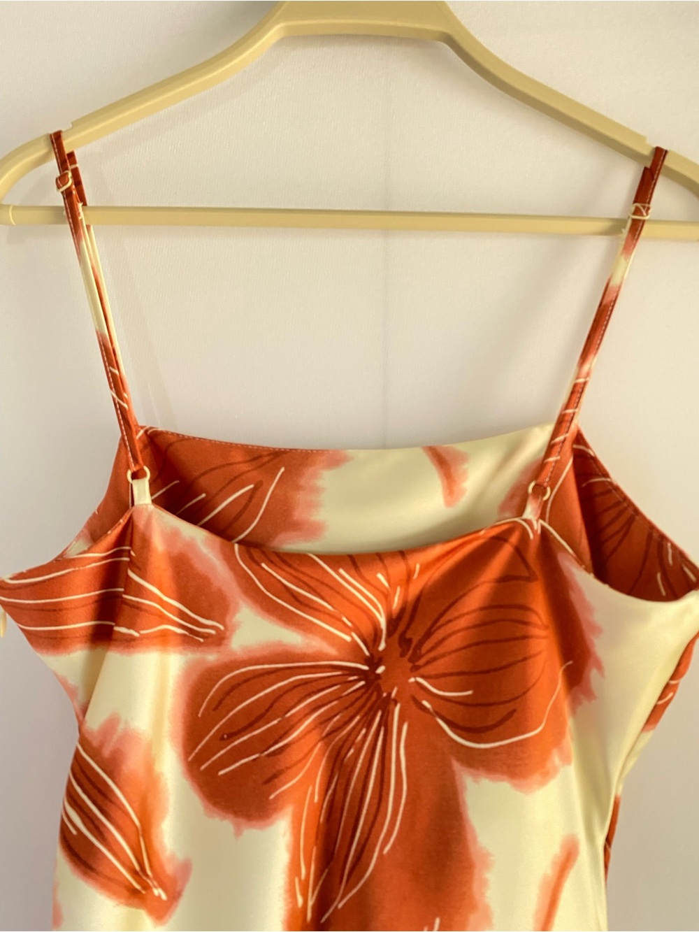 House of Harlow Rust Orange Abstract Floral Midi Slip Dress Ruched 70s Resort M - Picture 10 of 13